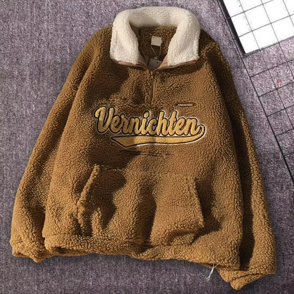 Women Sweatshirt Winter Vintage Punk Retro Fashion Velvet Thick Polar Fleece Jacket Women American Vintage Women Sweatshirt