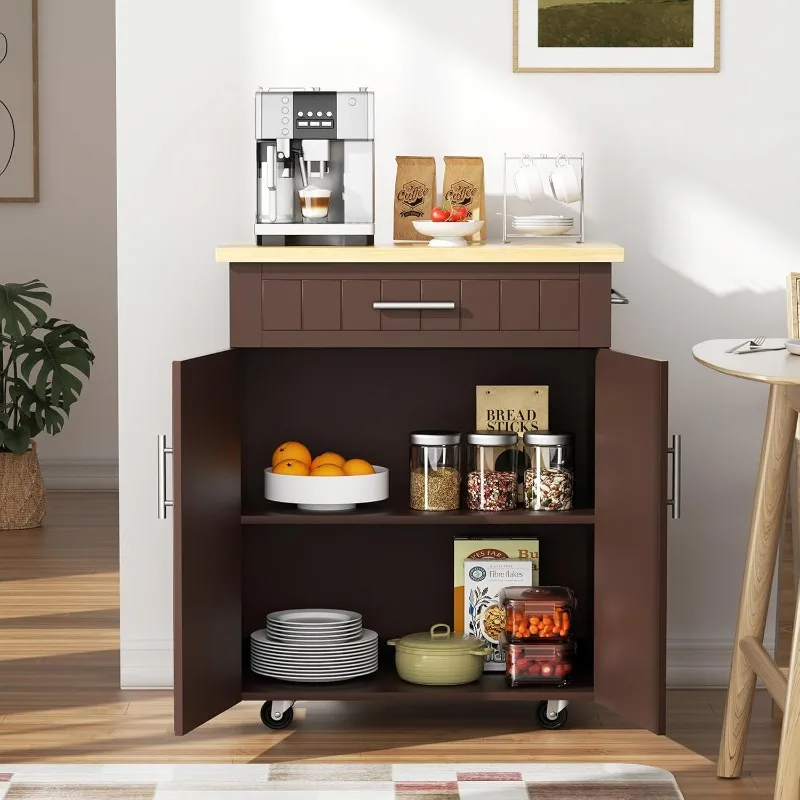 

26" Kitchen Island on Wheels with Storage Cabinet Kitchen Cart Cabinet with Shelves, Cart Handle for Towel Rack or Free