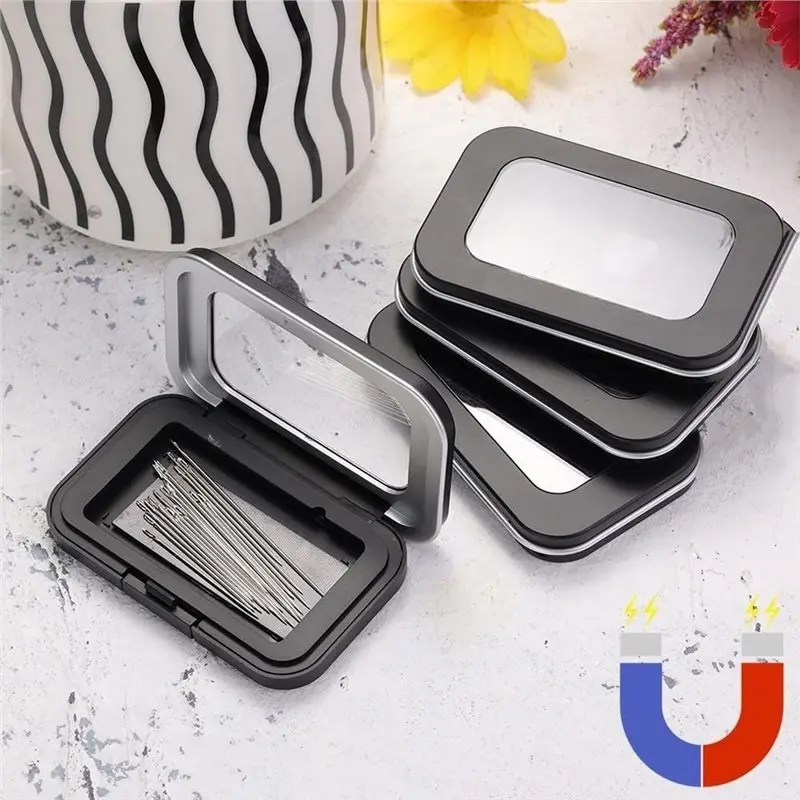T19C Strong Built-In Magnet Secures Magnetic Pin Holder Box 1Pcs With Transparent Acrylic Lid, Sewing Needle Organizer