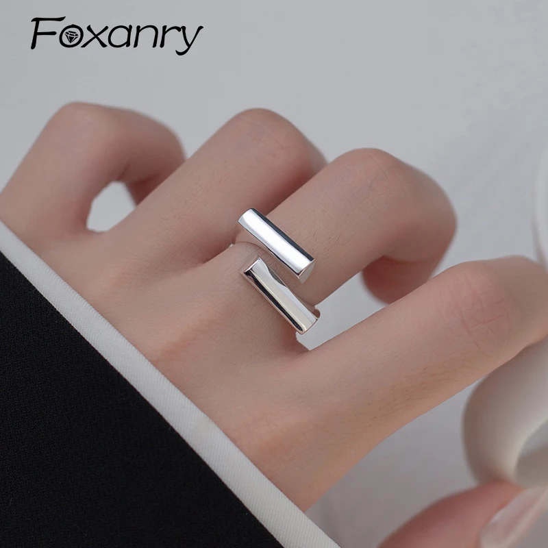 Foxanry 1 PCS Silver Color Smooth Geometric Cuff Ring For Women Couple Minimalist Creative Non-fading Wedding Party Jewelry Gift