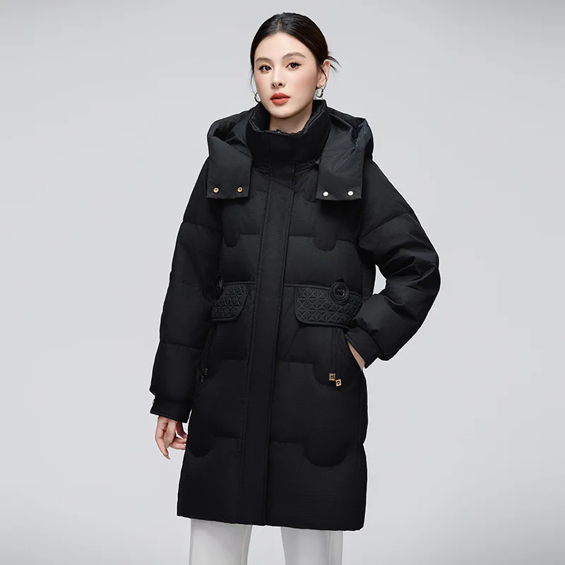 Veste longue en duvet de canard blanc pour femme, manteau d'hiver épais, chaud, ample, à la mode, nouveau Style coréen, confortable et décontracté