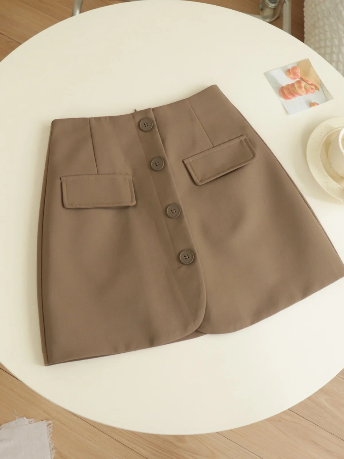 

Slimming High Waist A-Line Short Skirt with Button Design Fashionable Spring Summer Skirt Prevents Exposure Polyester Fiber