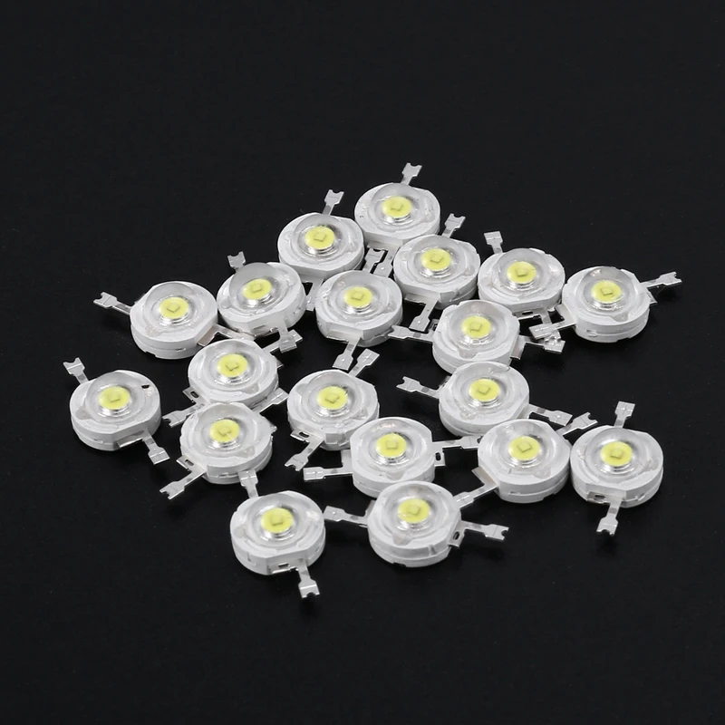 A47U 20 Pcs High Power 2 Pin 3W White LED Bead Emitters 170-190Lm 6000K