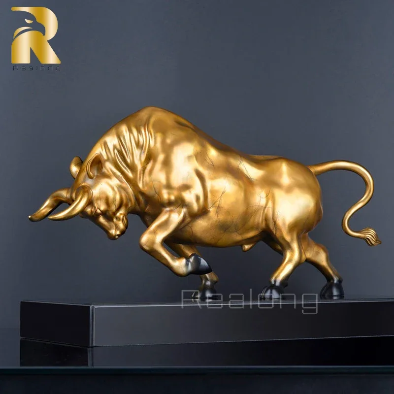 Bronze Bull Sculpture Bronze Wall Street Bull Statue Animal Figurine Modern Art Charging Bull Statues For Home Office Decor Gift