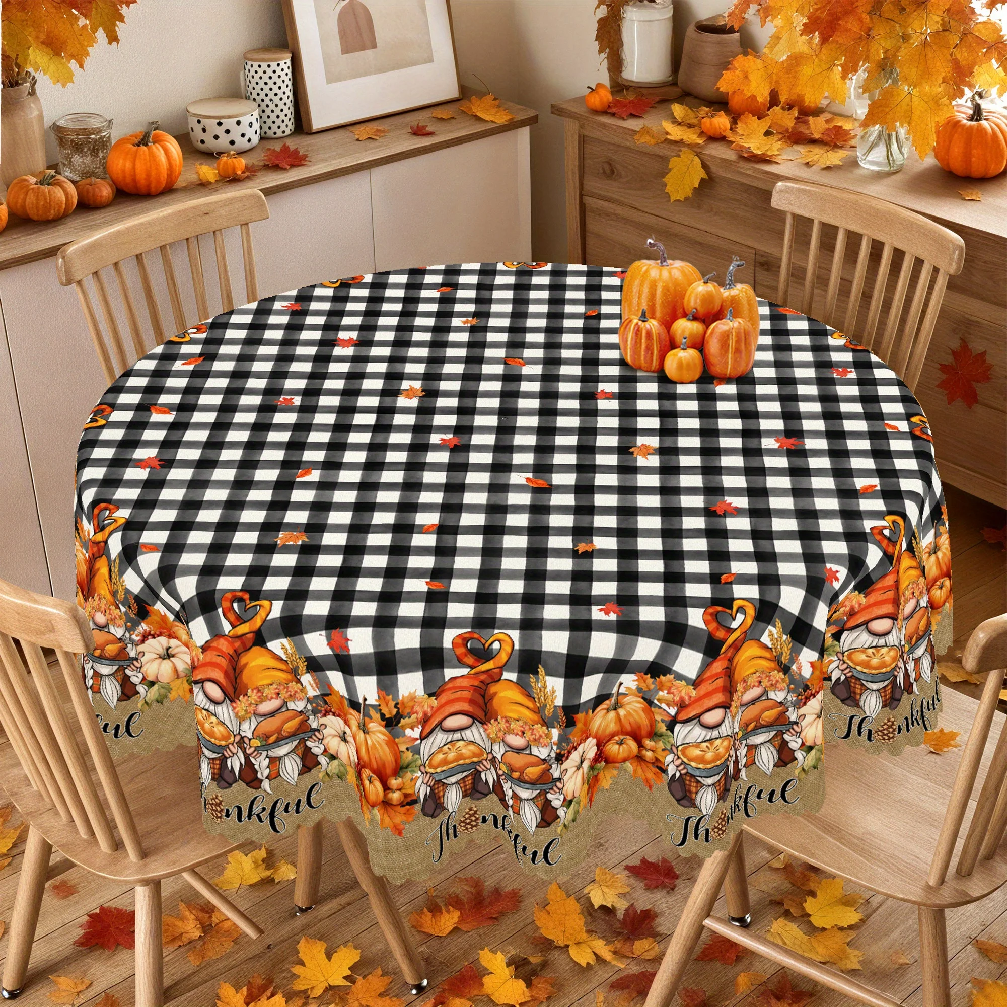 1 piece of autumn dwarf and pumpkin buffalo checkered tablecloth - perfect autumn Thanksgiving decoration,kdj