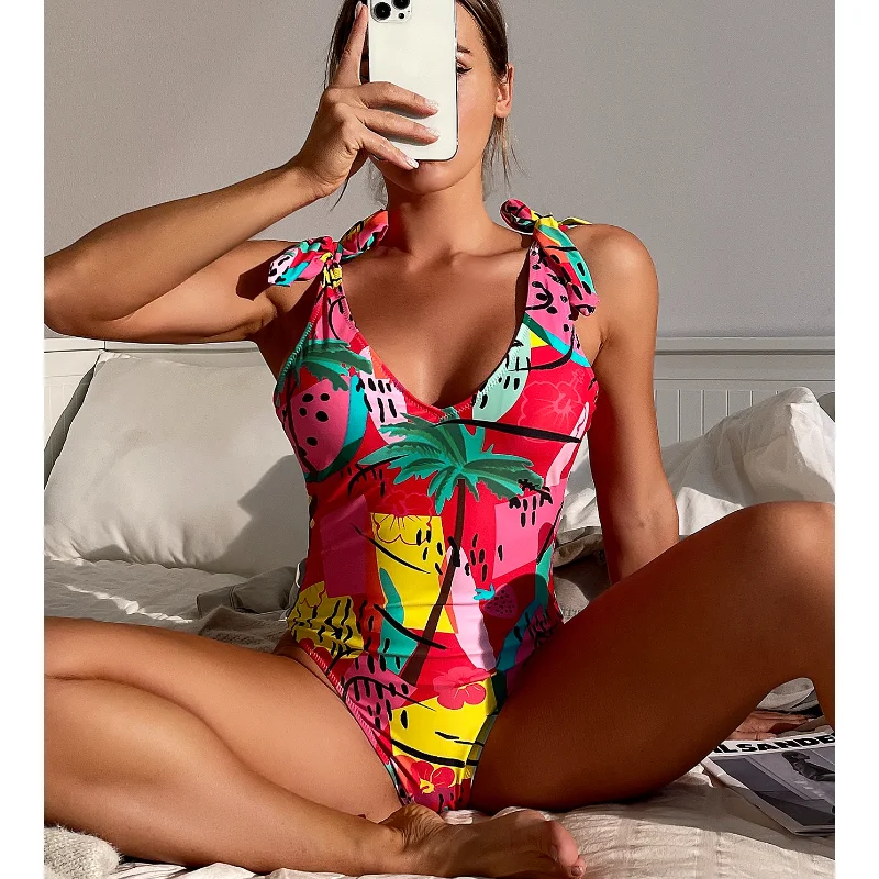 

Fruit Print Swimsuit High Cut Bathing Suit One Piece Swimwear 2025 Woman Monokini Sexy Bodysuit Female Swimming Suit Trikini