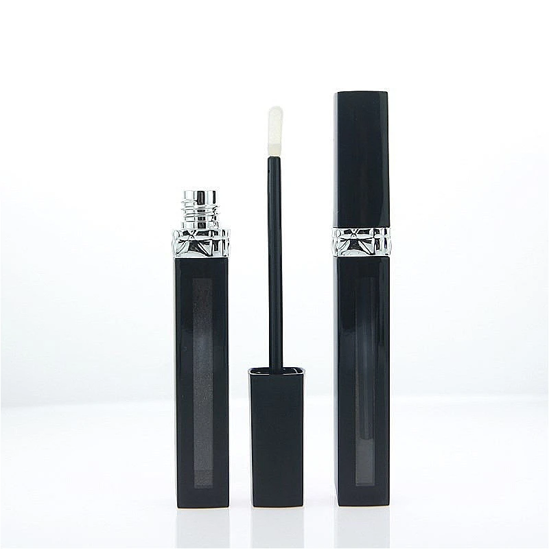 7ml 직사각형 립글로스 튜브 블랙 & 투명, 리필 가능한 액체 립스틱 및 립밤 용기