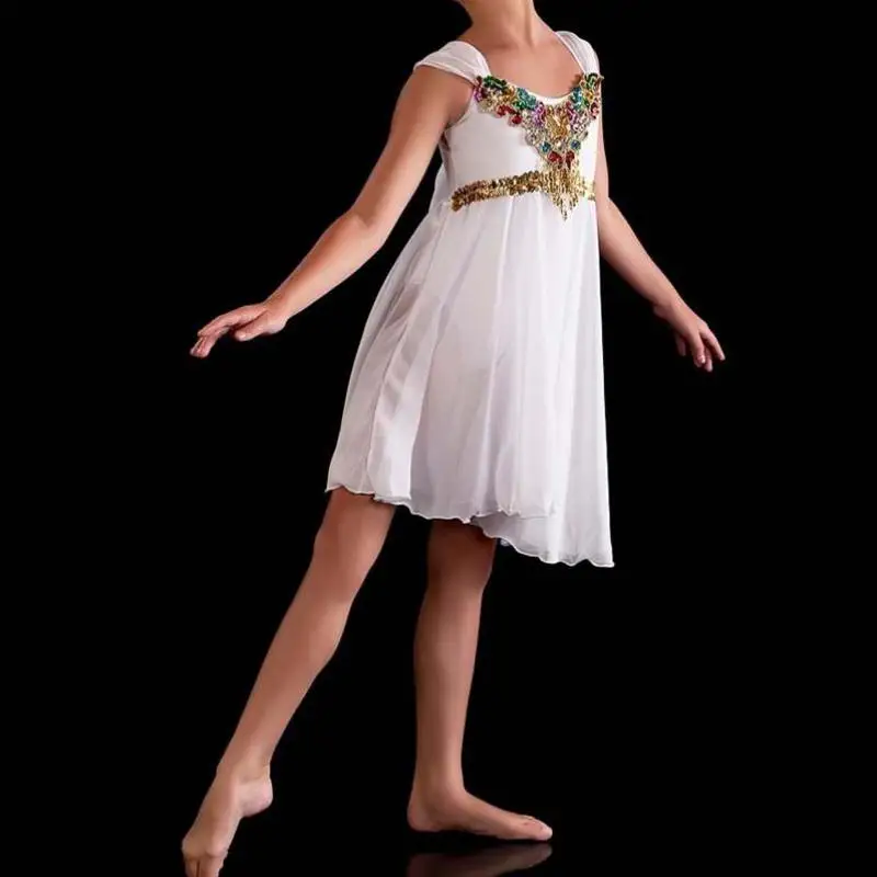 Abito da balletto bianco per ragazze bambini lungo Chiffion Modern Dance Performance abbigliamento Ballerine Dress bambini Costume da balletto fata