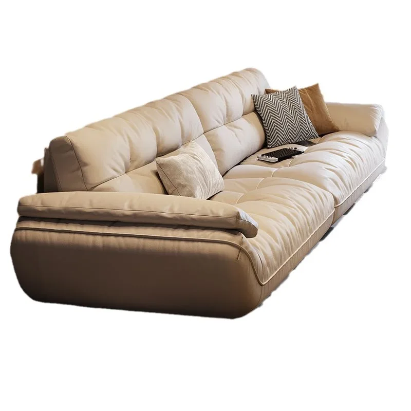 Italian minimalist leather sofa antique light luxury modern cloud sofa living room sailing sofa first layer cowhide