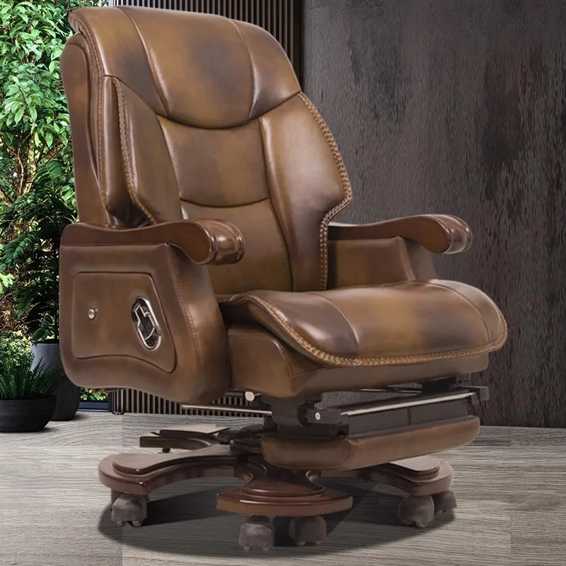 Premium Business solid wood boss chair retro leather general manager office home study class chair