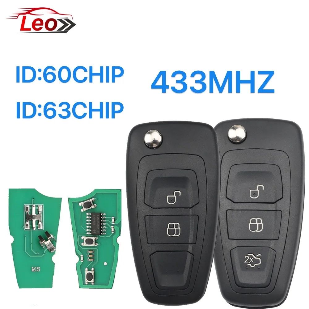 

Автомобильный откидной дистанционный ключ Leo для Ford Focus Transit C-Max S-Max MK3 Mondeo 433 МГц FSK/ASK ID: 63/60 ЧИП.