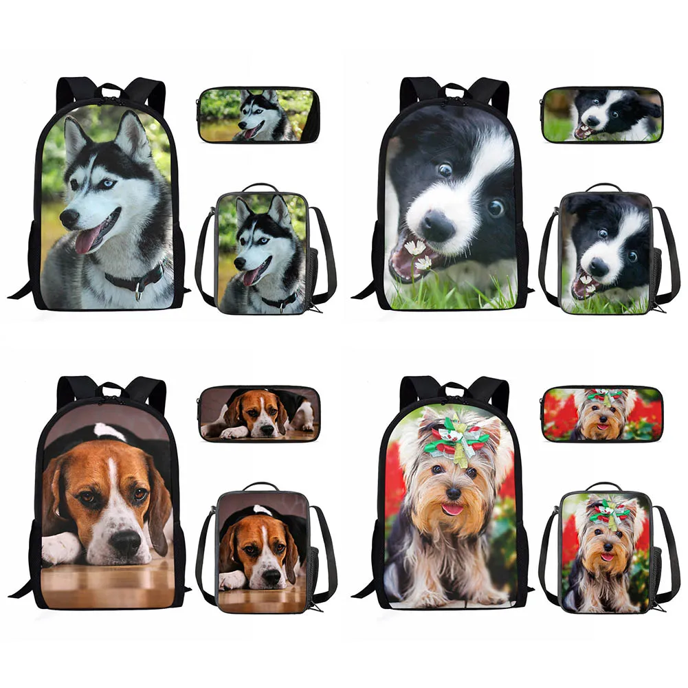 

Bulldog Husky Dog German Shepherd Boston Terrier School Bags Set For Girls Lunchbox School Child Kids Bags For Boys Backpack