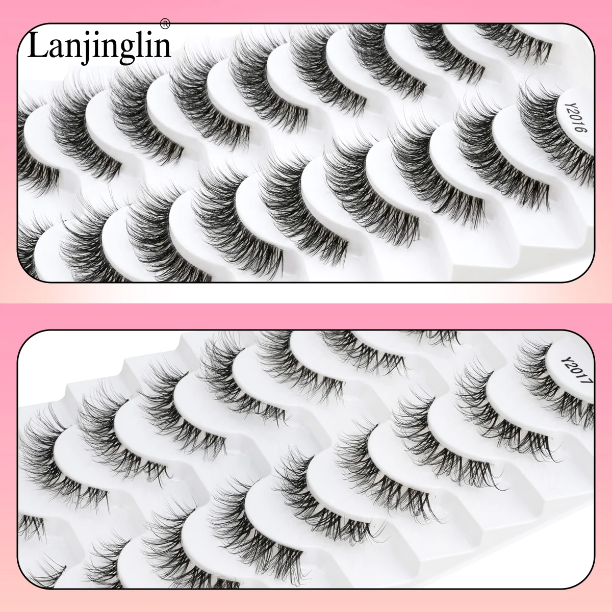 Lanjinglin 3/10 paia ciglia finte visone ciglia finte fatte a mano trucco nudo naturale croce occhi disordinati ciglia ricci 3D