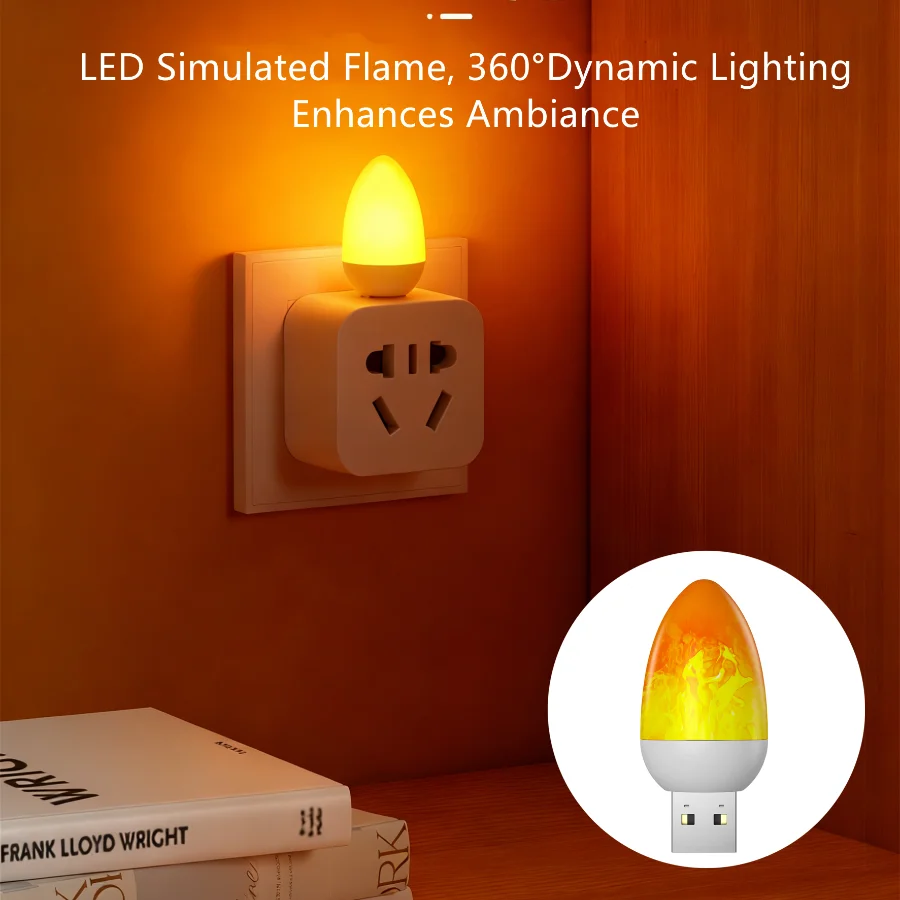 New Dynamic Flame USB LED Flame Flame Candle Lights Flash LED Atmosphere Portable Book Lamp Camping Lighting Bedroom Decoration