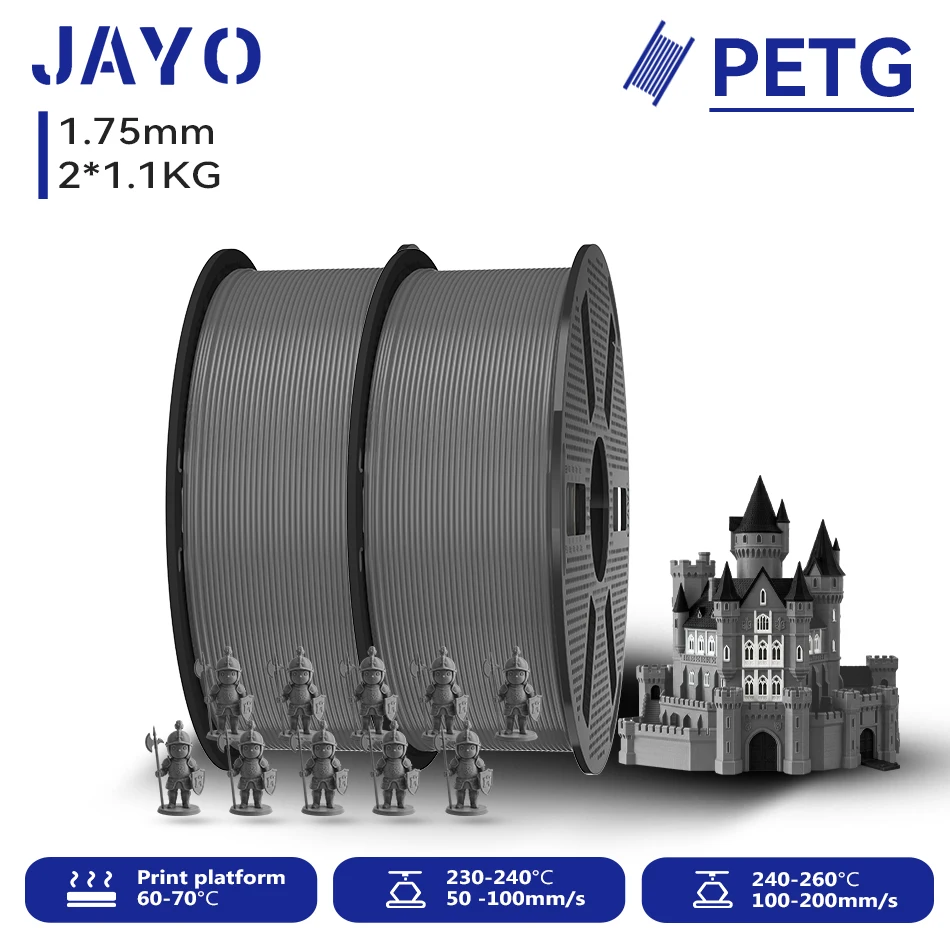 JAYO 2,2KG 3D PETG/PETG Klares Druckerfilament 1,75MM Hochfest Ohne Blasen Sauber Gewickelt für 3D 99% FDM DIY Geschenkmaterial