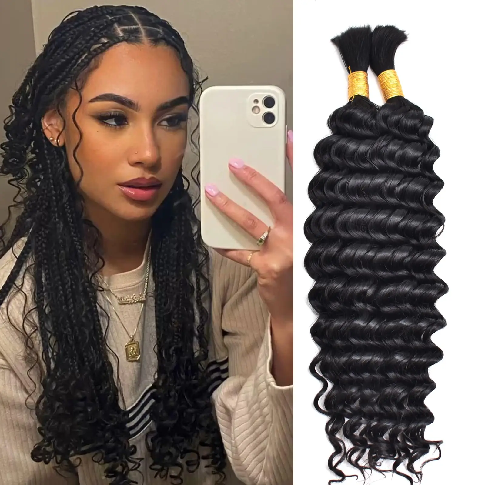 

Натуральные волосы Deep Wave для плетения, 100 г, без застежек, для микроплетения, для бохо-косичек, влажные и волнистые