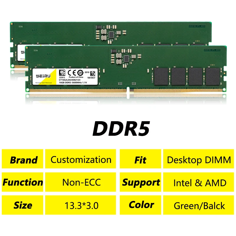 DDR5 8GB 16GB 32GB Desktop Memoria Ram 4800 5200 5600Mhz PC5 1.1V 288Pin Non-ECC Unbuffered DIMM Memory Ram All Motherboard