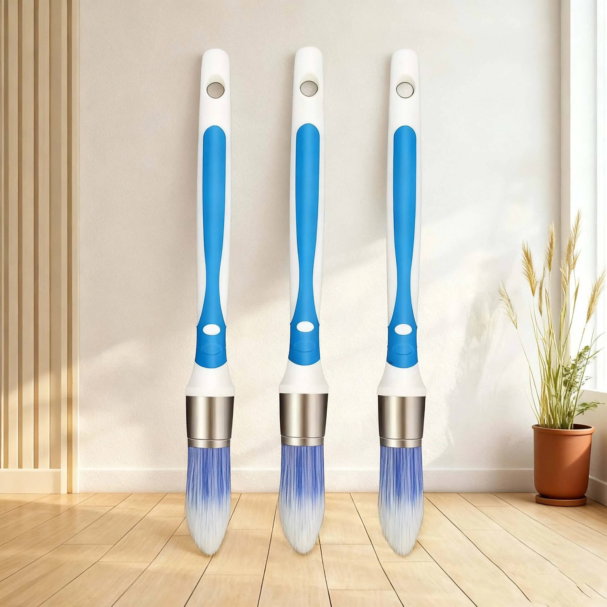 3-Pack Dual Color Soft Rubber Handle Paint Brush, Round Head Brush, Strong Suction Paint, No Shedding of Hair