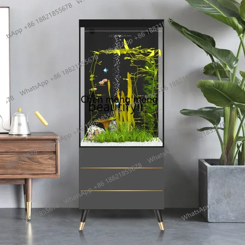 G153  Fish tank living room, square tank bottom cabinet back filter ultra-white glass goldfish tank floor-to-ceiling household