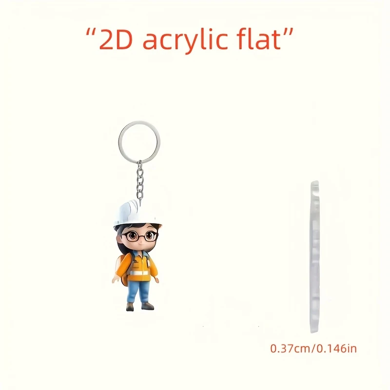 2D Flat Acrylic Construction Worker Keychain, Casual Style Holiday Gift for Christmas Halloween, Cute Backpack Charm