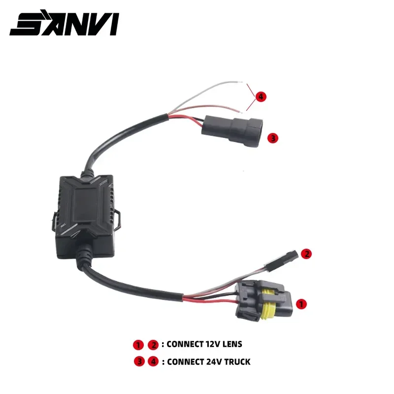 SANVI Truck 24V to 12V Converter for 12V LED Headlight Fog Lights LED Projector Lens Retrofit Kits 90W Harness Wire