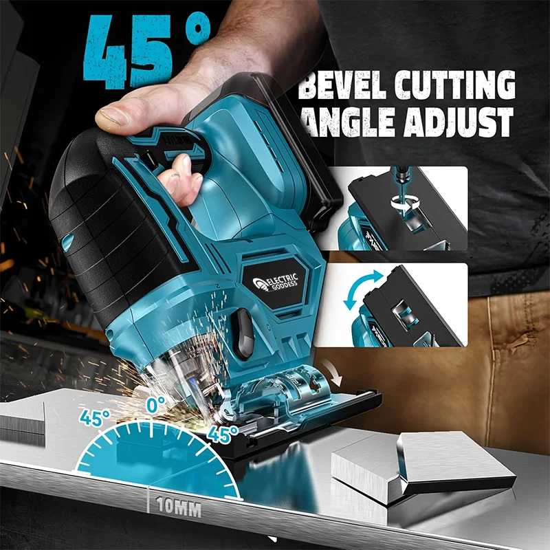 3000R/MIN Cordless Curve Saw 45 Degree Cutting Angle One Hand Brushless Woodworking Jigsaw Suitable For Makita 18V Battery