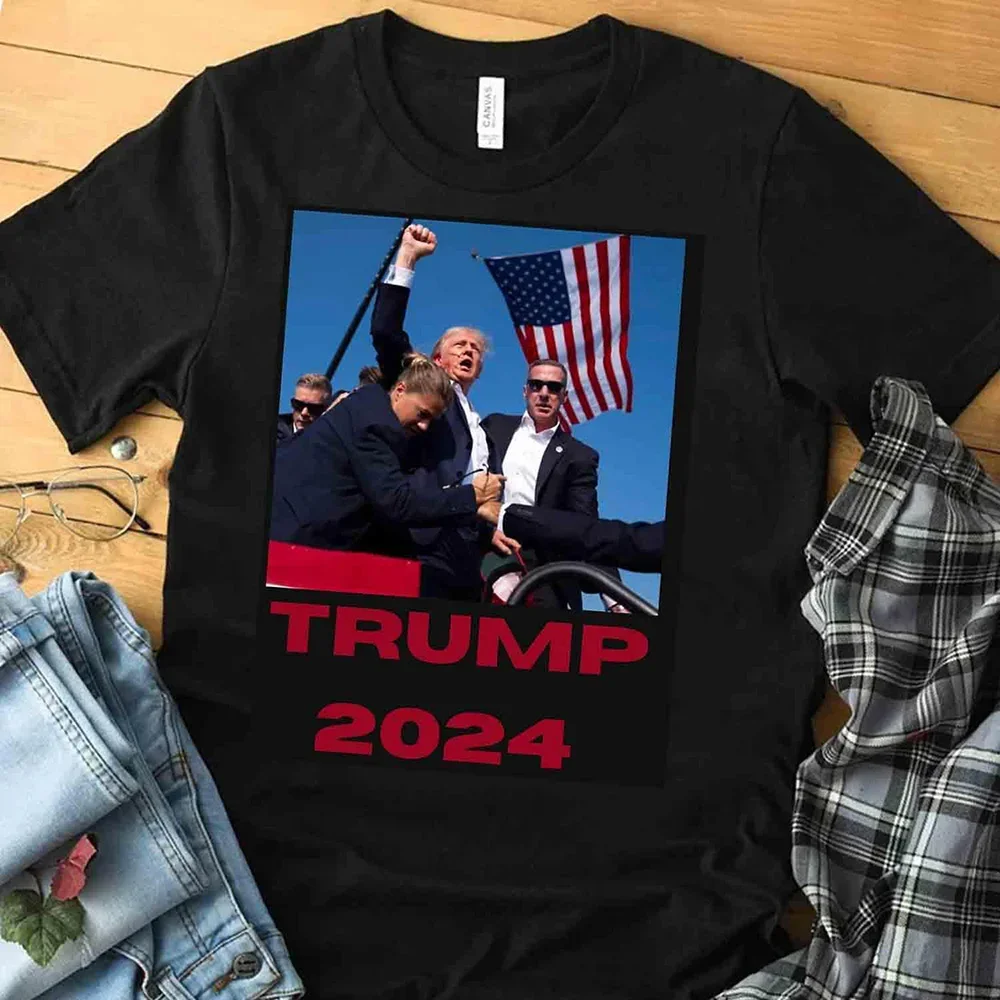 Trump 2024 Fashion T Shirt for Men Women Funny Trump Shot Trump Fight Assassinated Printed T-shirts Summer Short Sleeve Top Tees