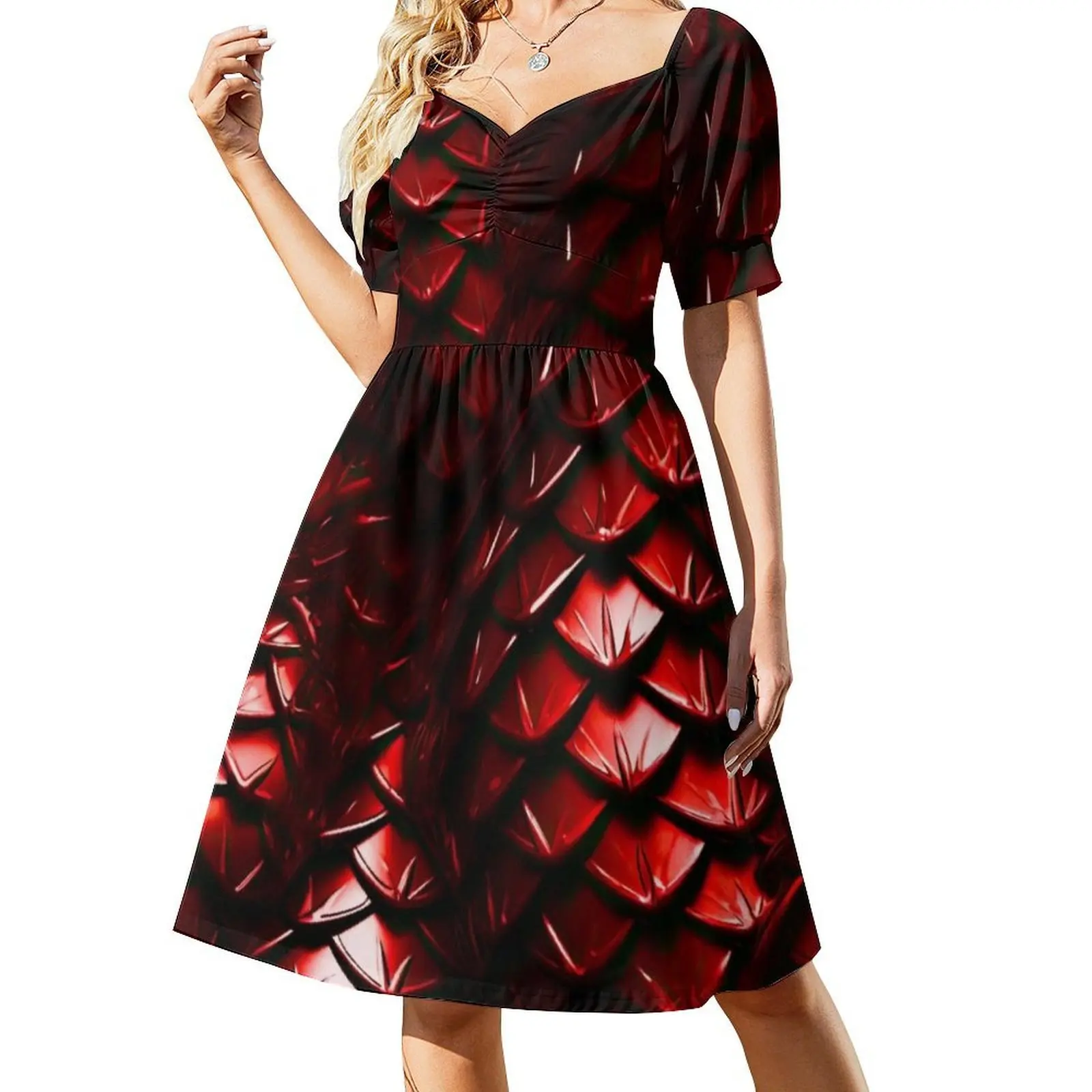 فستان نسائي للحفلات من Red Dragon Scales، ملابس نادي مطبوعة عصرية للإناث، موازين التنين الأحمر التنين