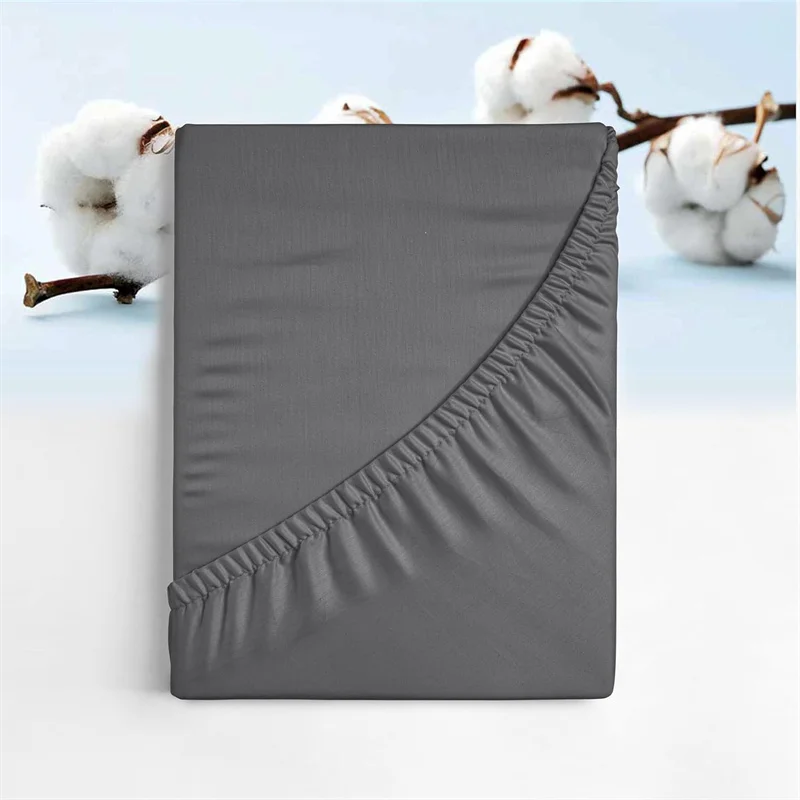 100% Cotton Fitted Sheet with Elastic Band Adjustable Non-slip Mattress Cover for Single Double King Queen Bed 140/160/180/200cm