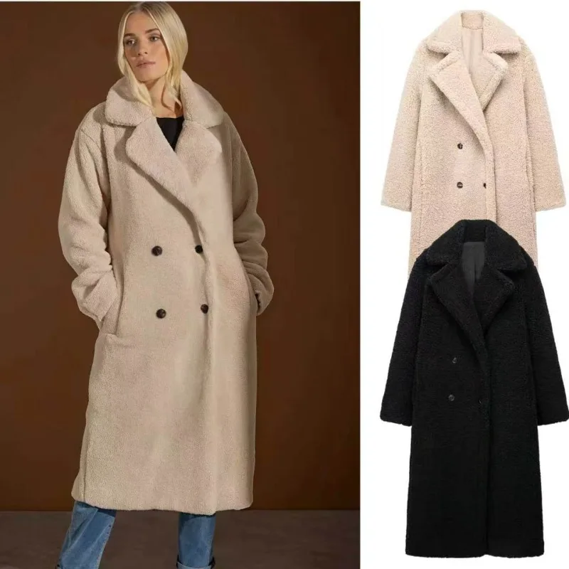 Women 2026 Autumn Winter New Hot Selling Solid Color Large Lapel Heavyweight Extra Long Coat Outerwear Trendy Chic Fashion Daily