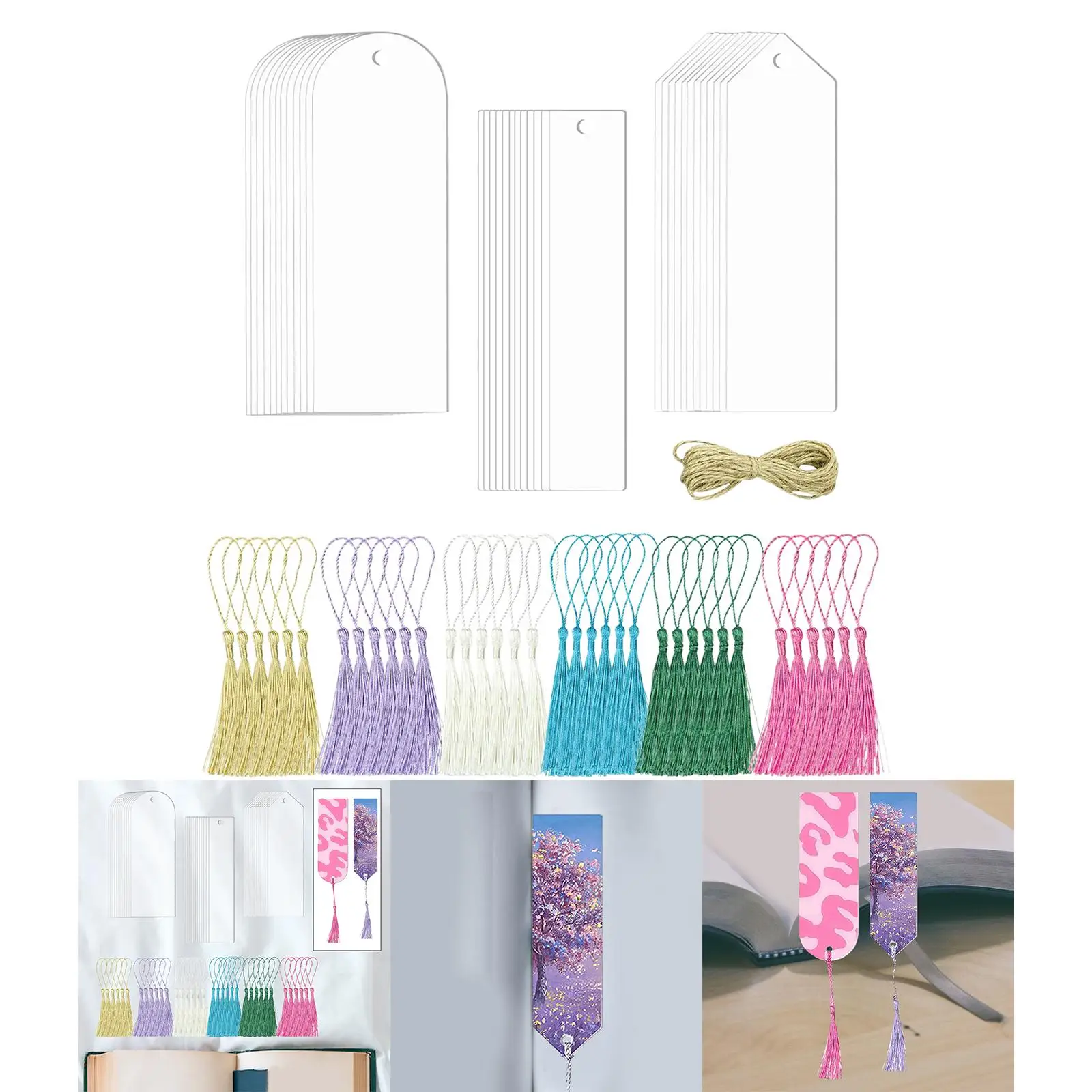 36 Pieces Blank Acrylic Bookmark Set Easily Apply for Present Tags Multicolored