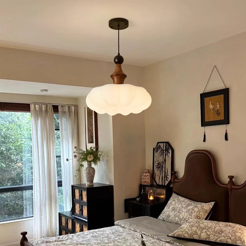 الفرنسية خمر اليقطين خشبية قلادة LED أضواء مطعم غرفة المعيشة غرفة نوم دراسة ديكور المنزل جو مصابيح بيضاء تركيبات