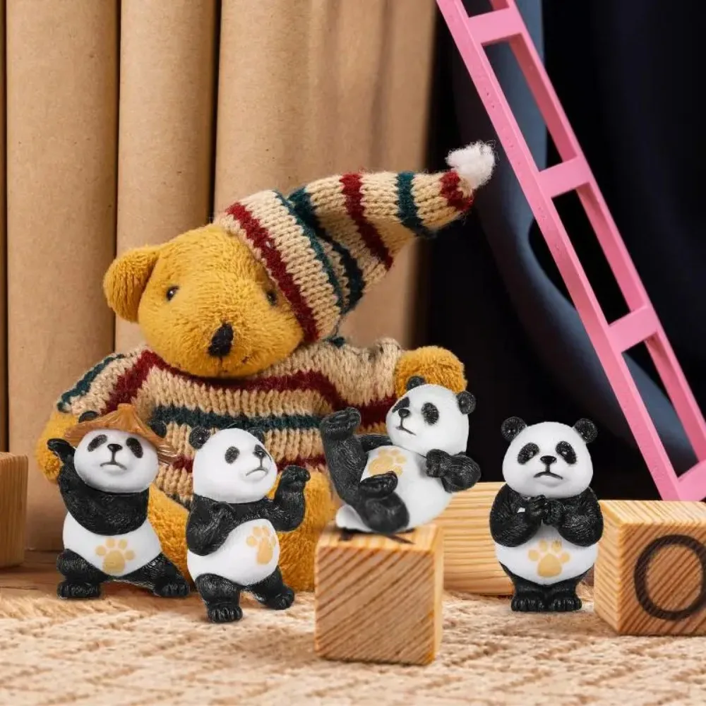 Mini Panda Statue Cute Panda Doll Kung Fu PVC Panda Statue Fairy Garden Animal Flower Pot Bonsai Crafts Decoration