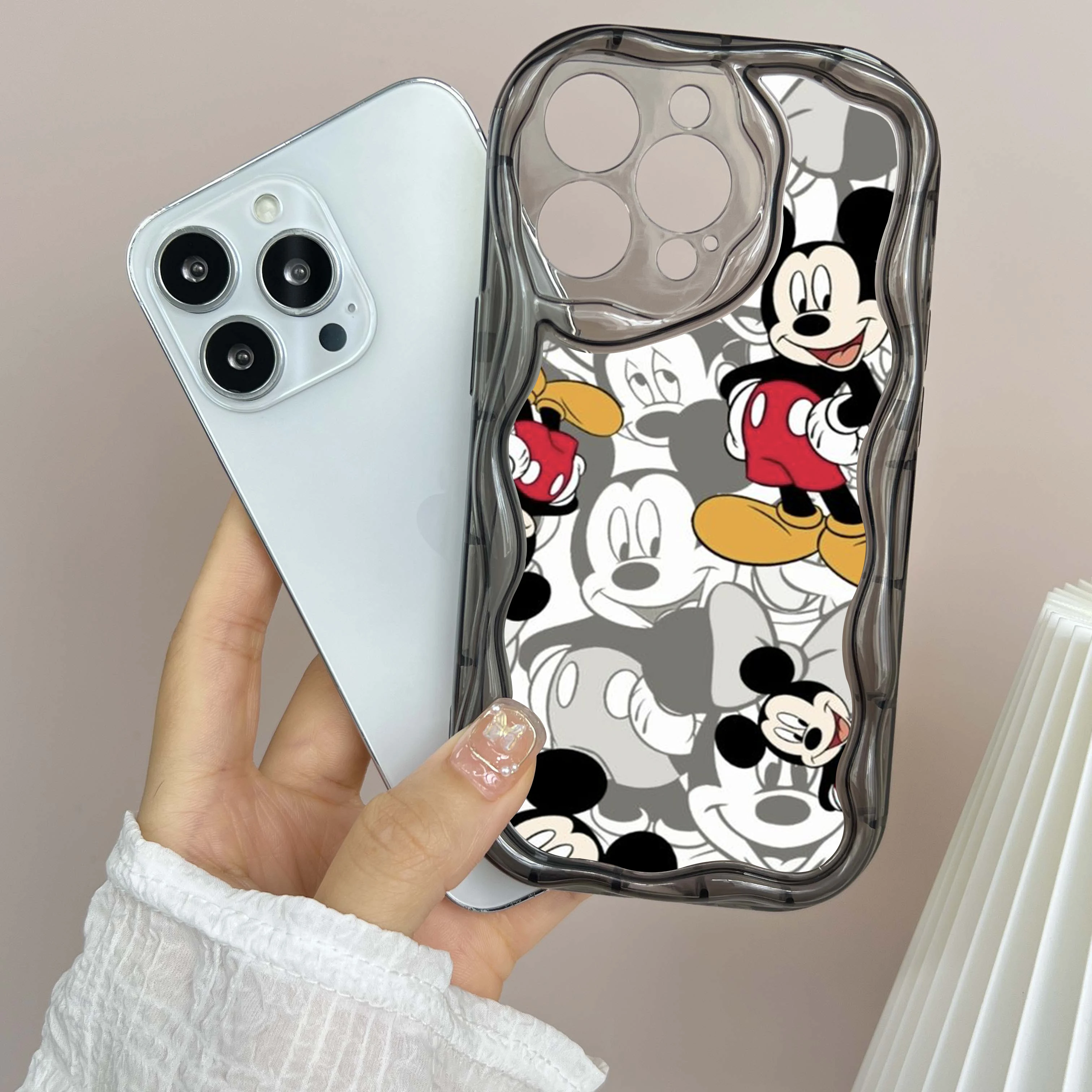 for iPhone 16 Pro Max Phone Case Cream pattern Wave edge TPU Soft Cases for iPhone 16 Plus SS120 Disney Mickey Cartoon cute Art