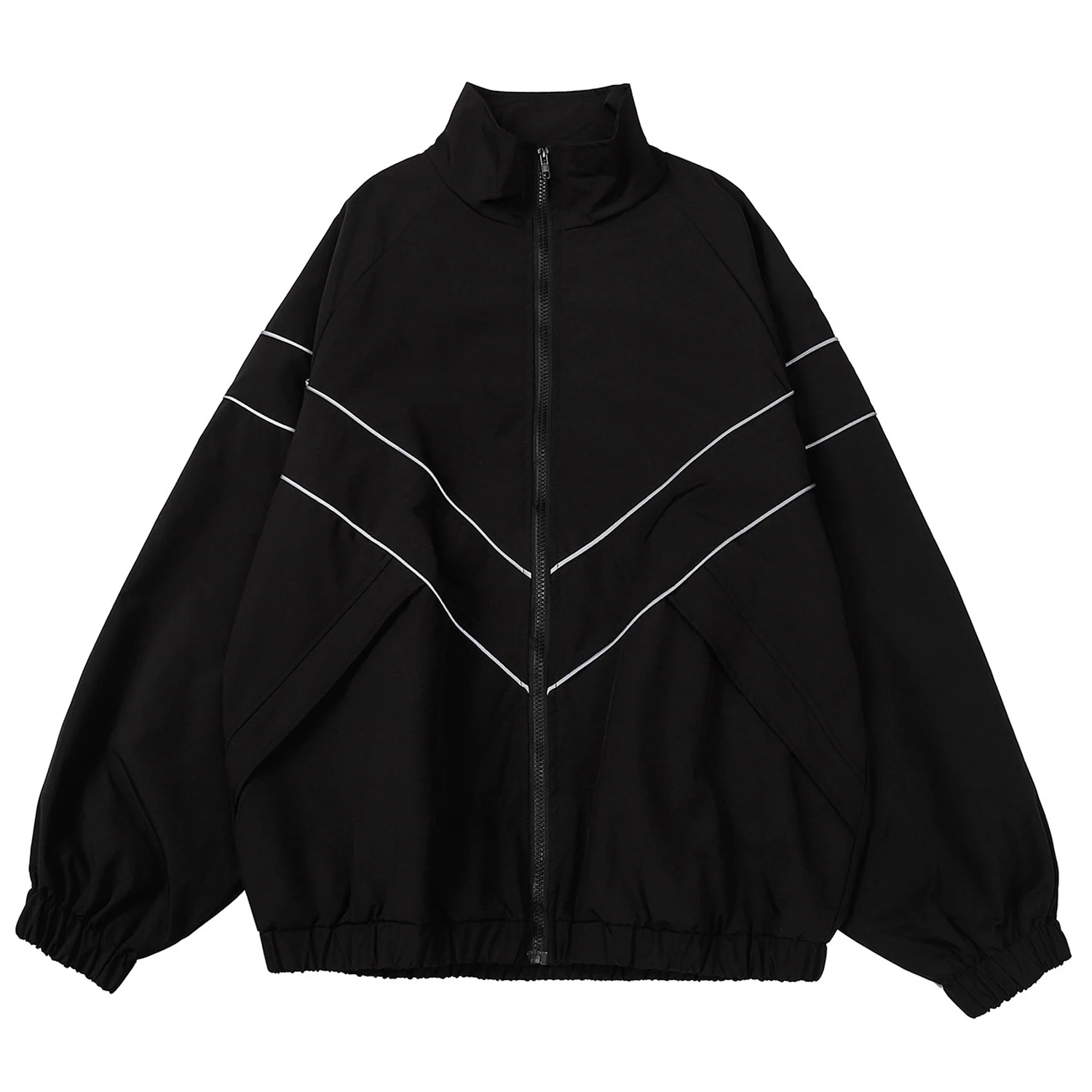 Reflective Striped Jacket Windbreaker Coat 2024 Men Hip Hop Streetwear Zipper Up Jacket Harajuku Thin Coats Sports Black Blue