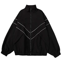 Chaqueta reflectante a rayas para hombre, abrigo cortavientos, ropa informal estilo Hip Hop, chaqueta con cremallera, abrigos finos Harajuku, deportes, negro y azul, 2024