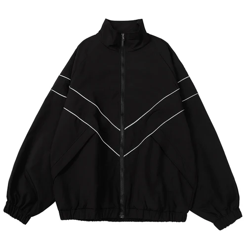 Chaqueta reflectante a rayas para hombre, abrigo cortavientos, ropa informal estilo Hip Hop, chaqueta con cremallera, abrigos finos Harajuku, deportes, negro y azul, 2024