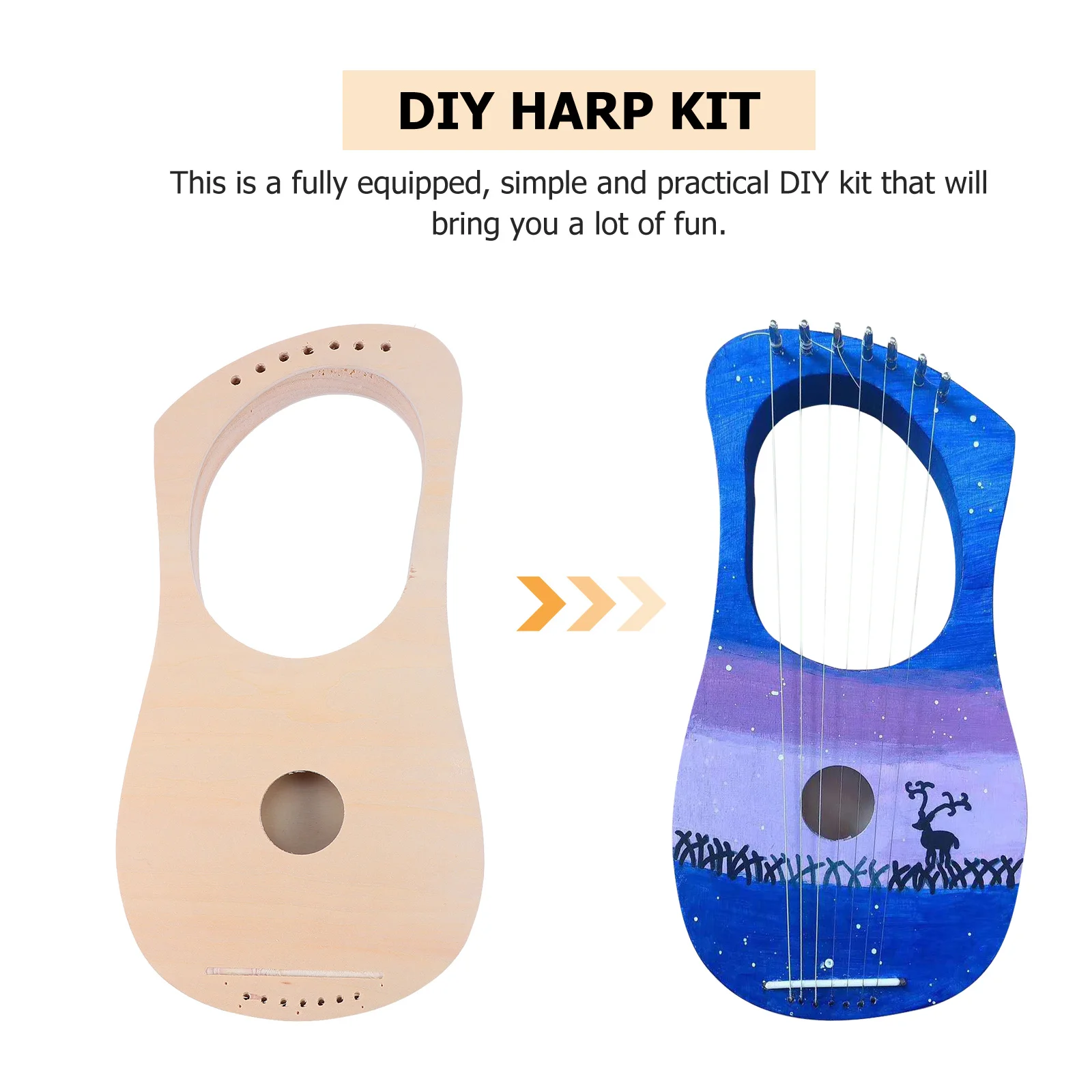 

1Set DIY Hand Drawn Lyre Harp Kit 7 String Instrument Melodious Sound Parent Child Activity Musical Enlightenment