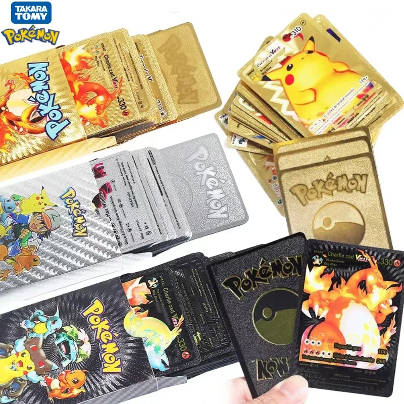 Pokemon Colorful Gold Foil Card Charizard Pikachu Arceus Silver Black Rainbow English French German Spanish VSTAR GX VMAX Cards