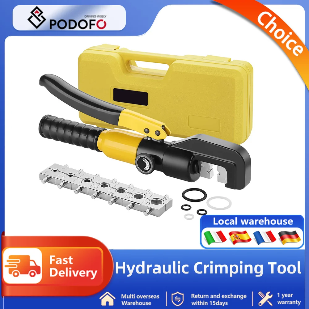 Podofo Hydraulic Crimping Tool 10T Hydraulic Cable Lug Crimper Hydraulic Hand Crimper Tool Electrical Terminal Cable Wire Tool