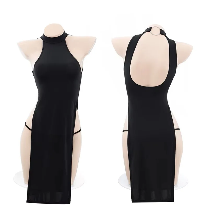 Sexy, Sexy women's side slit dress, sleeveless hip tight dress, exotic turtleneck dress, tight dress, street disco black dress