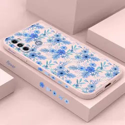 G60 Blue Floral Silicone Phone Case For Motorola Moto G60 G40F G42 G72 G24 G82 G52 G34 G22 G13 G10 G60S G14 G62 G84 G30 Cover