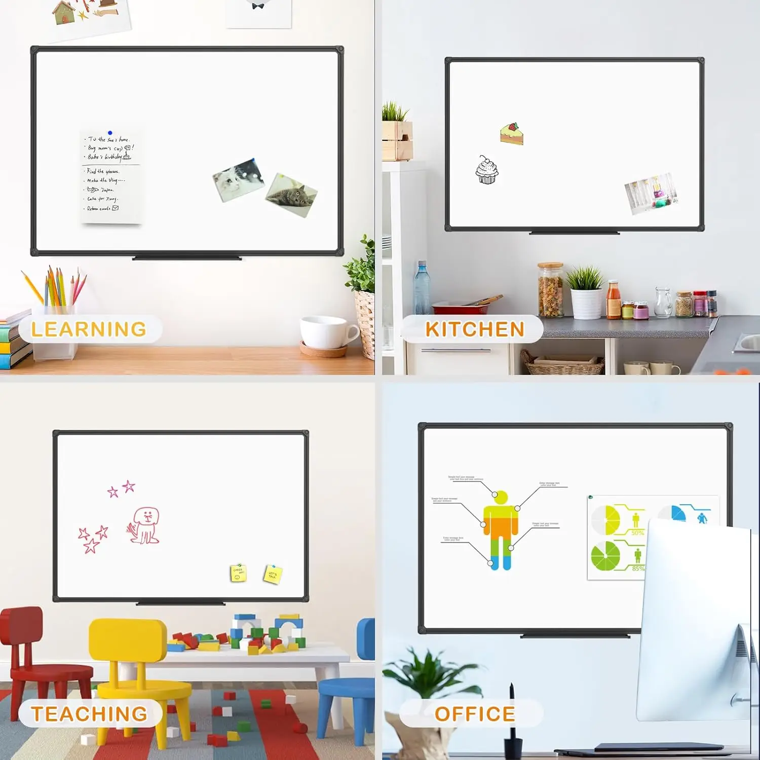 Quadro branco magnético de 48 x 36 polegadas com estrutura de alumínio - quadro apagável a seco para escritório, casa e escola