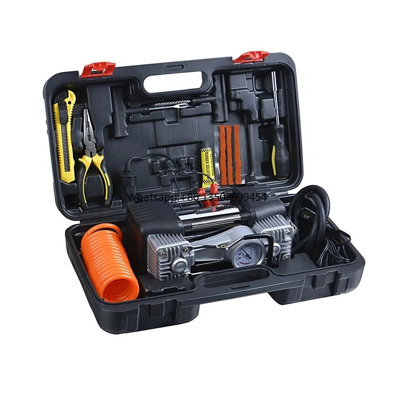 

Tire Repair Tool Plastic Box Double Cylinder Car Air Compressor Tire Pump Auto Air Inflator Tire Repair Kit