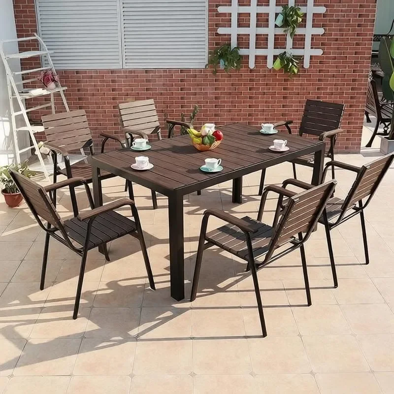for High-end Outdoor Leisure Courtyard Aluminum Alloy Plastic Wood Tables and Chairs Hotel Villa Garden Terrace Negotiation