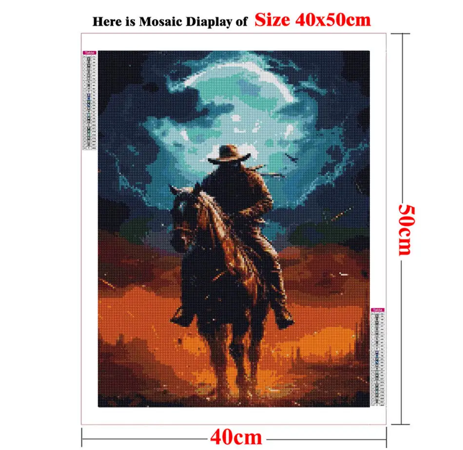 Full Drill Diamond Painting Cowboy Riding Towards Sunset Mosaic Rhinestones Embroidery Handmade Home Decor Cross Stitch Kits