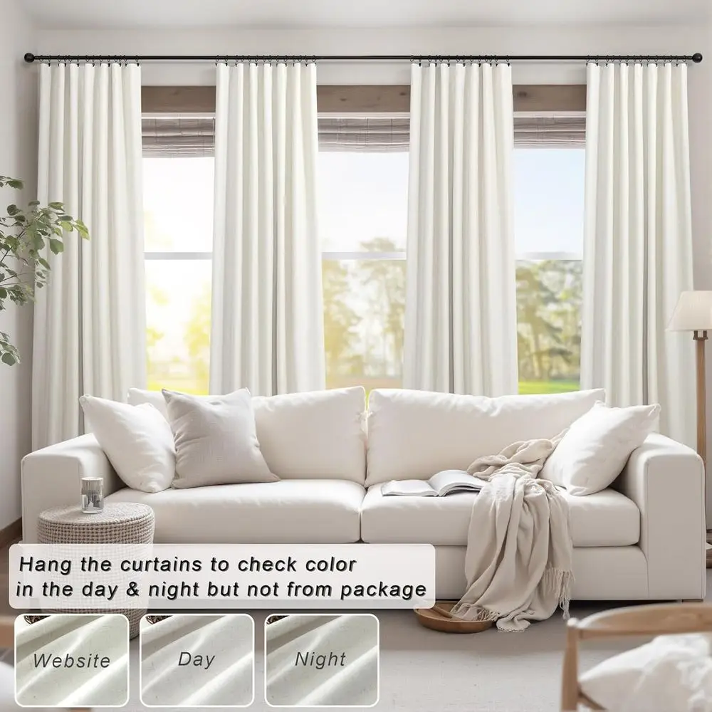 8 Fuß neutrale Vorhänge aus cremefarbener Leinenmischung mit Rückenlehne – 96 lang, raumverdunkelnd, wärmeisoliert, für Schlafzimmer und Wohnzimmer