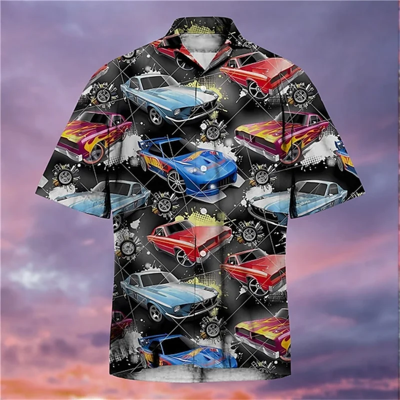 Camicia 3D per auto Vintage hawaiana vestiti larghi da uomo estate Top traspirante a maniche corte abbigliamento Casual da uomo ad asciugatura rapida