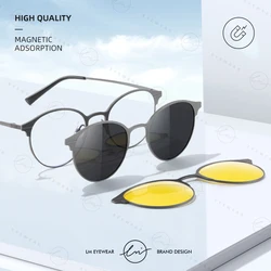 LM Magnetic Sunglasses Men Women Polarized Clip On Sun Glasses Frame Vintage Classic Black Round Day Night Vision Eyewear UV400