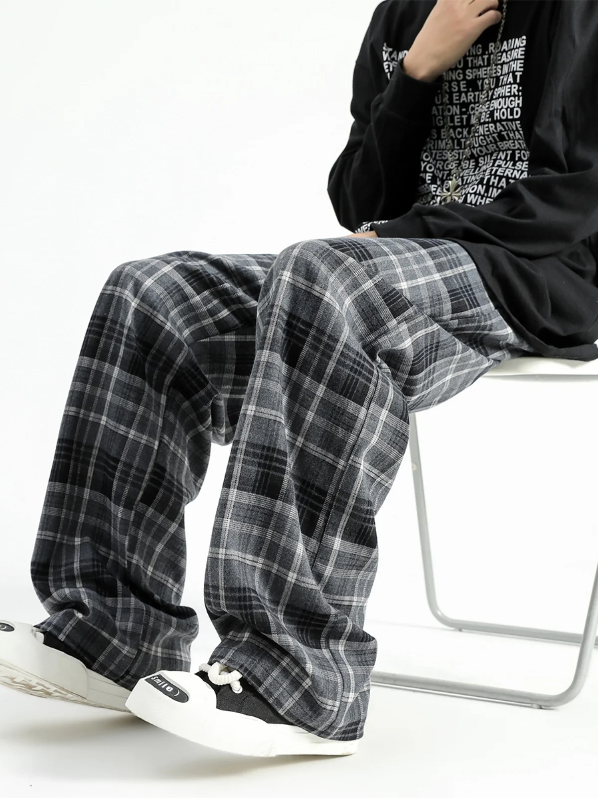 

Модные мужские повседневные брюки оверсайз, осенне-весенние, в американском ретро-стиле, в клетку, свободные, широкие, для пар, молодежные, Vitali Sle